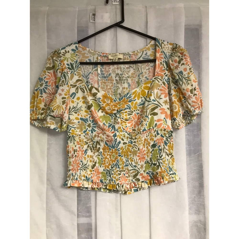 Promesa Floral Smocked Puff Sleeve Top Square Neck Multicolor JTC10188C‎ Small